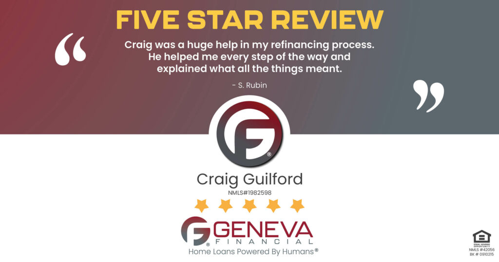 5 Star Review for Craig Guilford, Licensed Mortgage Loan Officer with Geneva Financial, Mesa, Arizona – Home Loans Powered by Humans®.