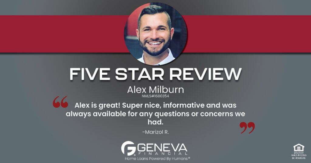 5 Star Review for Alex Milburn, Licensed Mortgage Loan Officer with Geneva Financial, Lexington, Kentucky – Home Loans Powered by Humans®.