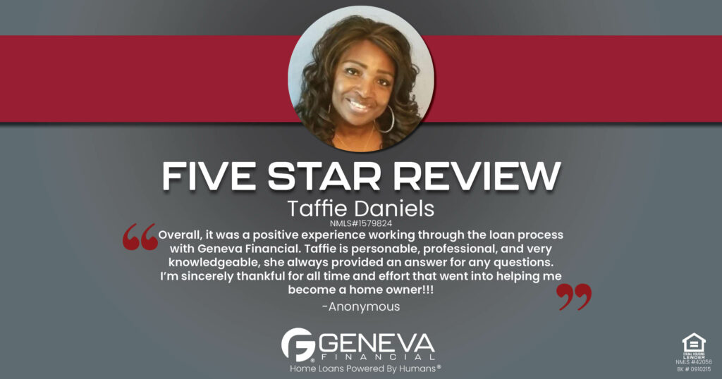 5 Star Review for Taffie Daniels, Licensed Mortgage Loan Officer with Geneva Financial, Stone Mountain, GA – Home Loans Powered by Humans®.