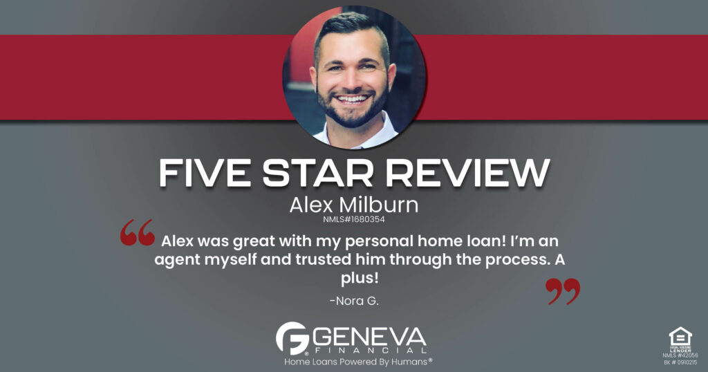 5 Star Review for Alex Milburn, Licensed Mortgage Loan Officer with Geneva Financial, Lexington, Kentucky – Home Loans Powered by Humans®.