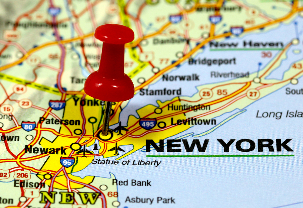 map with pin point of new york in usa
